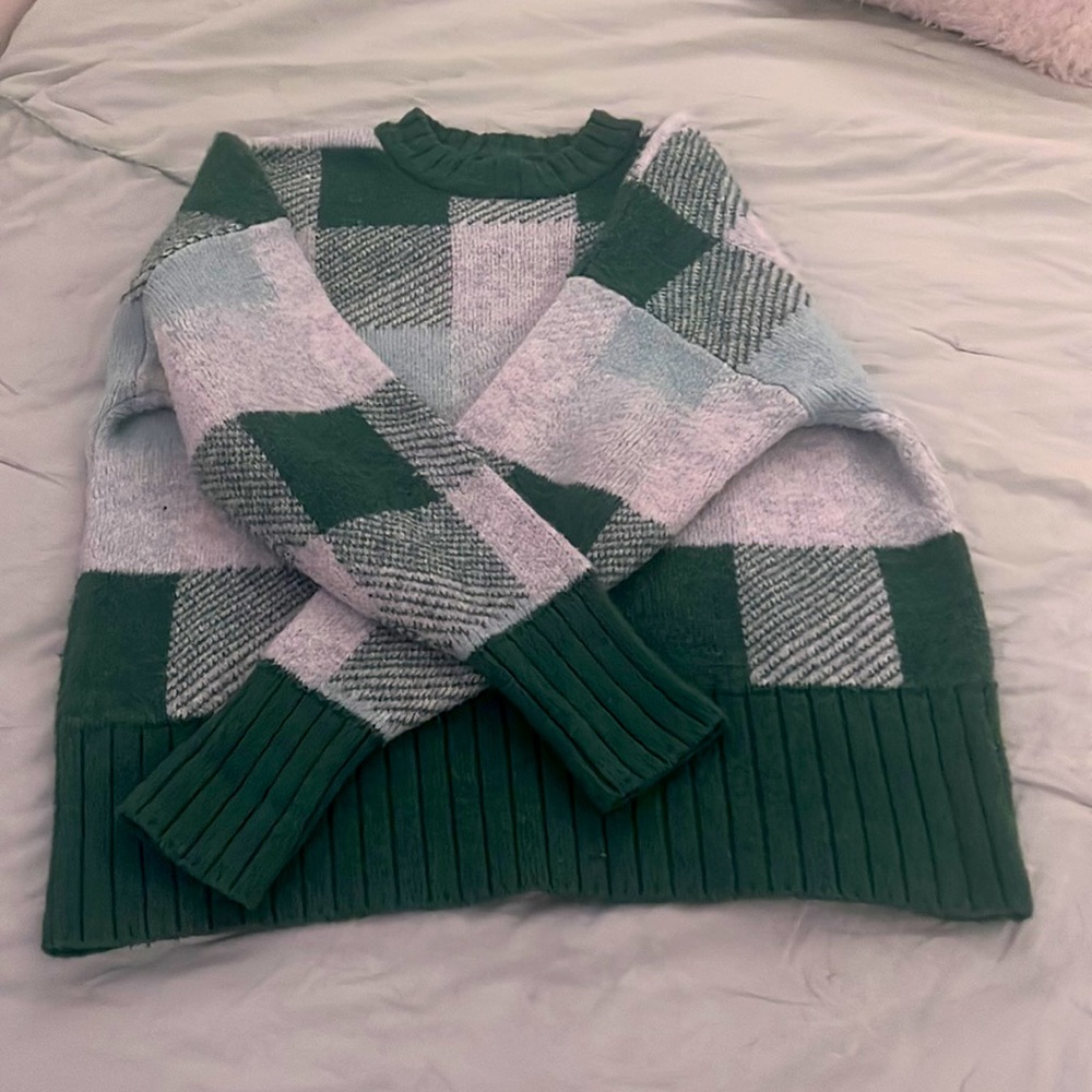 Green plaid sweater